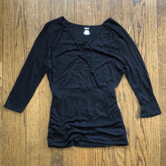 Jennifer Lopez Tops - 3/$10 JLo Elegant Black Ruched Seep V-Neck Stretch 3/4 Sleeve Sexy Bodycon Top